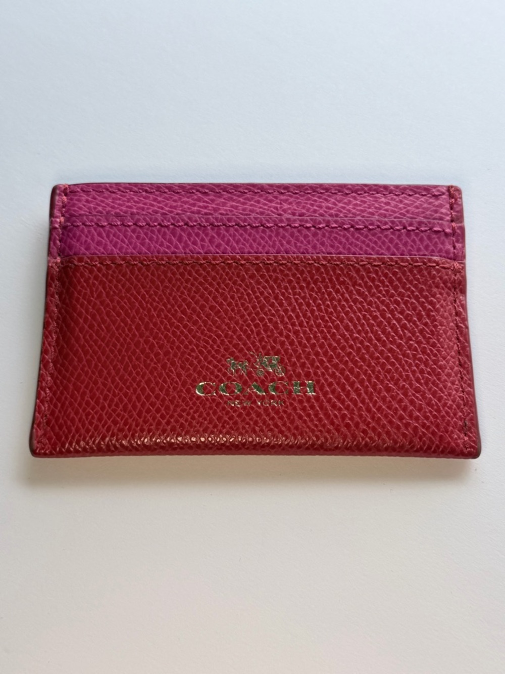 Coach Two-Tone Red and Pink Pebbled Leather Card Case